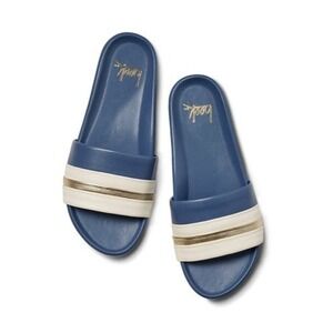 BEEK Blue / White Leather Gallito Stripe Slide Sandals Women's Sz 9
